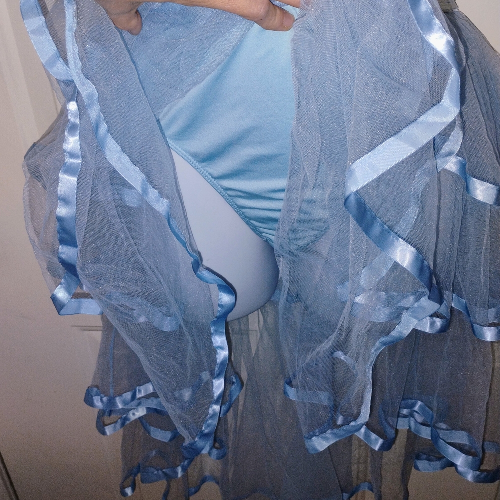 Sugar Thrillz Baby Blue Ruffle Satin Trim Tiered Sheer Skirt - Picture 3 of 4